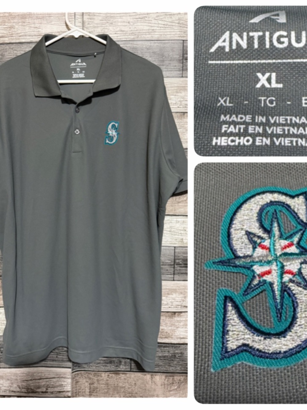 Antigua Seattle Mariners MLB Polo Shirt Men’s XL Gray Embroidered